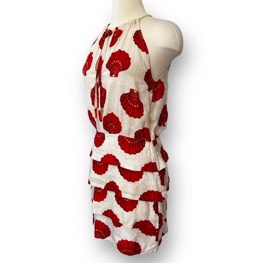 FarmRio Sleeveless Halter Cream & Red Concha Shell Minidress